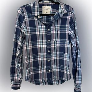 ABERCROMBIE & FITCH💫Women’s Blue/White Plaid Long Sleeve Button-Up Shirt